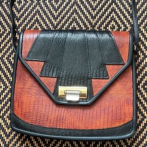 Vintage Y2K Art Deco Black and Brown snake print two tone crossbody